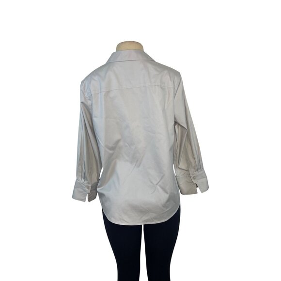 Chicos No-Iron 3/4 Sleeve Button-Up Shirt Size 2 100% Cotton Light Gray Womens - Picture 3 of 6